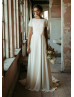 Bateau Neck Short Sleeve Ivory Crepe Wedding Dress